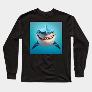 Grinning Shark in Cartoon Style Long Sleeve T-Shirt